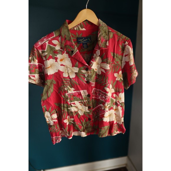 Island Traders Vintage Pink Postcards Button Down Hawaiian Shirt Size XL - Picture 1 of 9